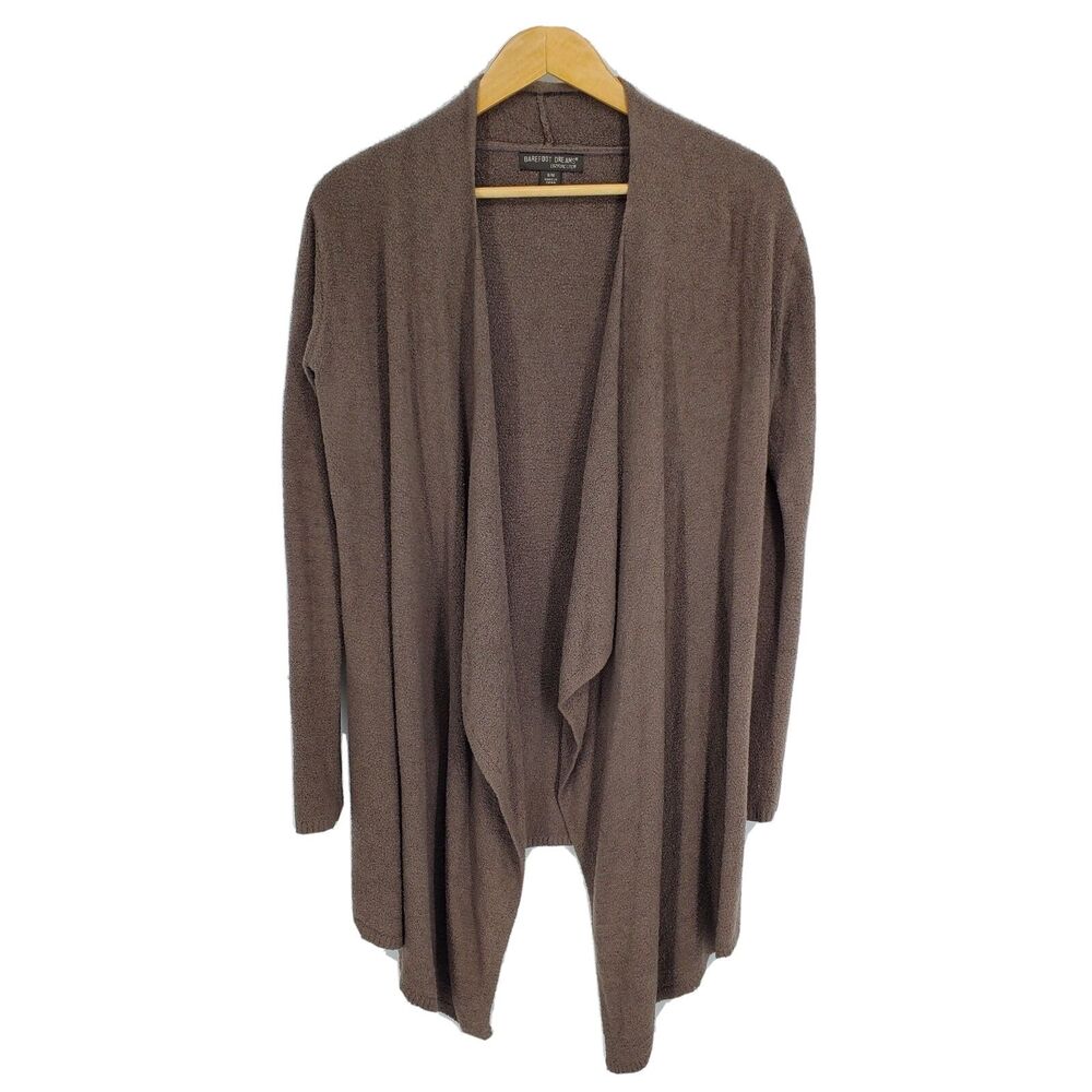 Barefoot Dreams CozyChic Lite Drape Front Calypso Wrap Cardigan Taupe Brown S/M